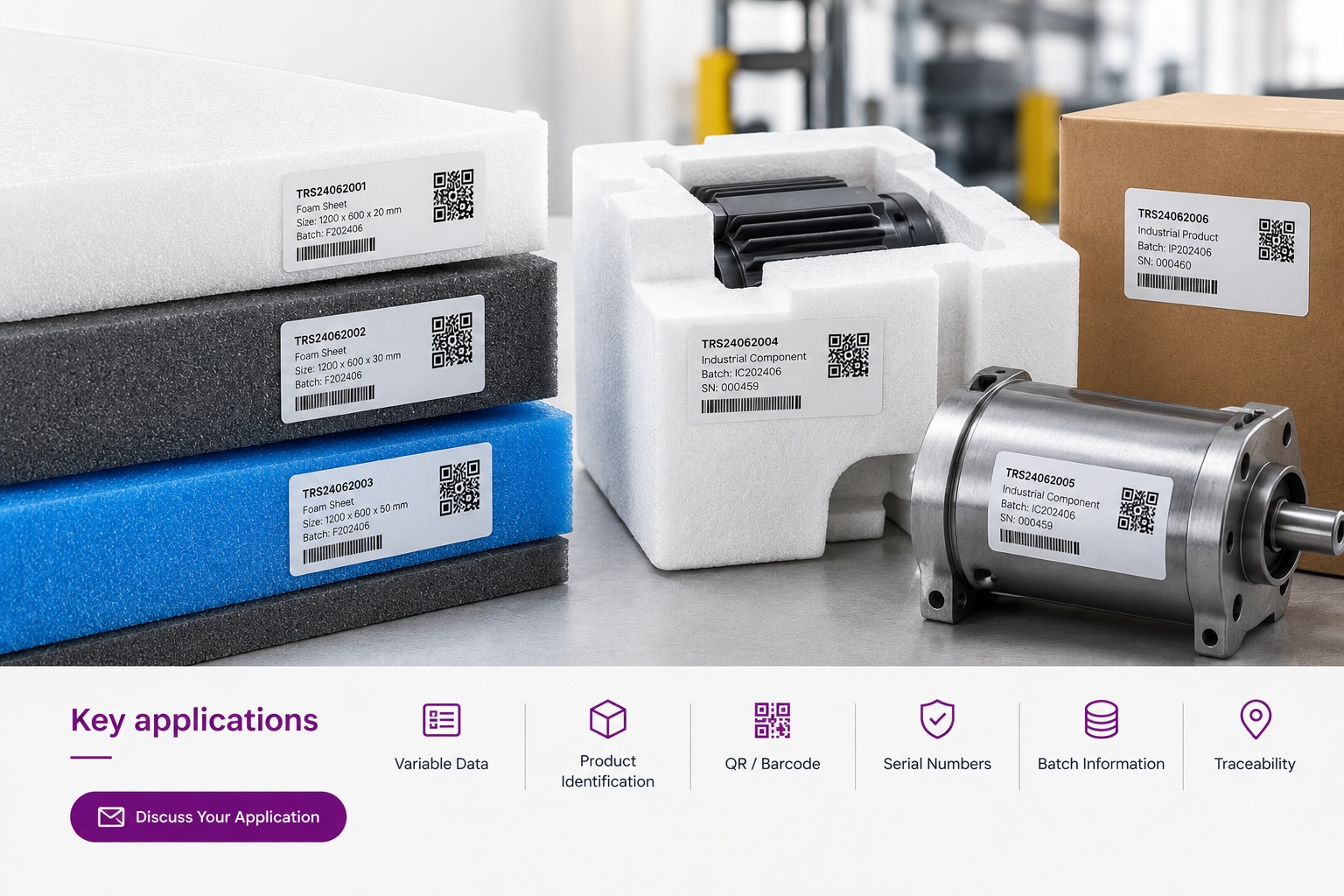 Variable data marking on foam and industrial products